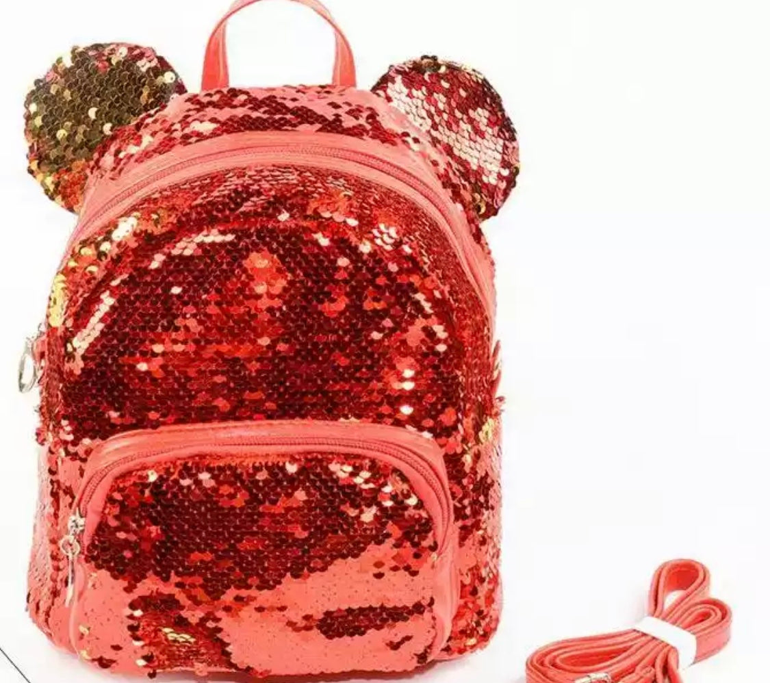 DDLGVERSE Mini Sequin Mouse Backpack Red