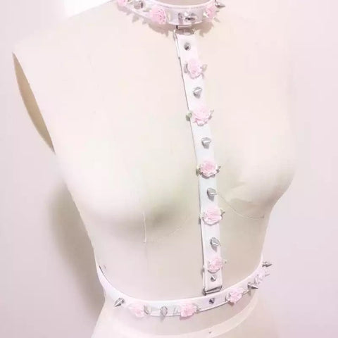 Vegan Leather Floral Chest Harness