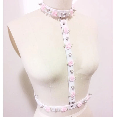 Vegan Leather Floral Chest Harness