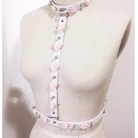 Vegan Leather Floral Chest Harness