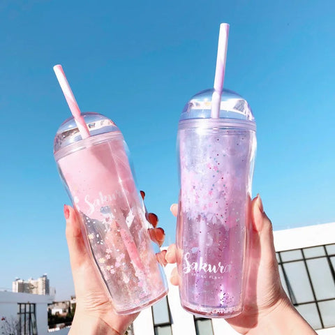 Sakura Straw Bottle Cups