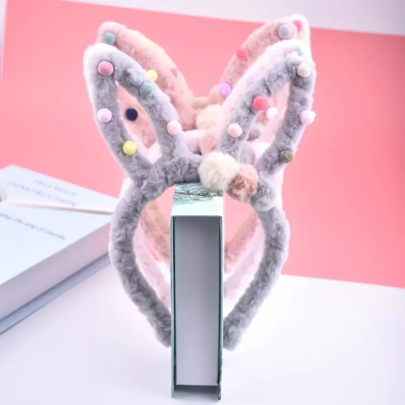 DDLGVERSE Pom Pom Bunny Ears Grey and Pink