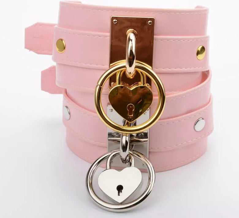 DDLGVERSE Chunky Hear Lock Collar Pink Silver Pink Gold Tower