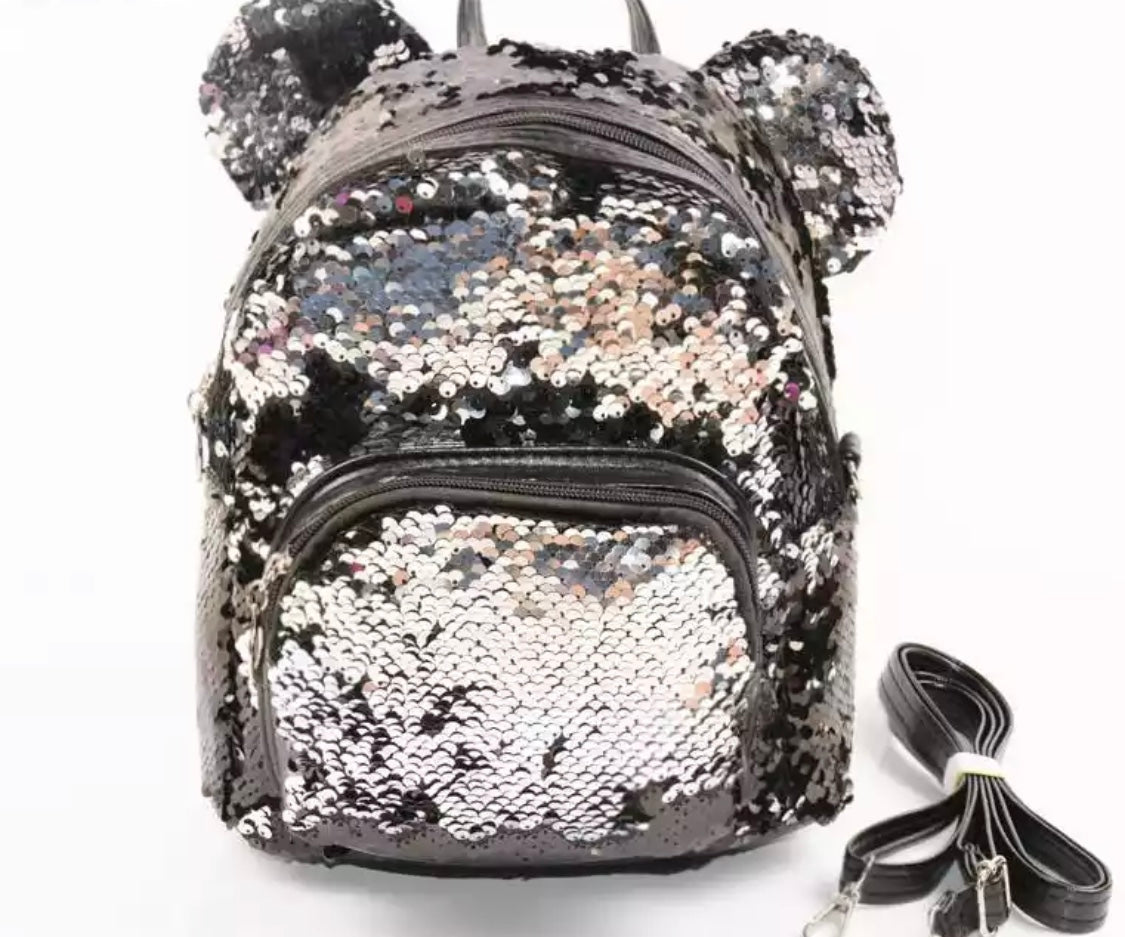 DDLGVERSE Mini Sequin Mouse Backpack Silver Grey