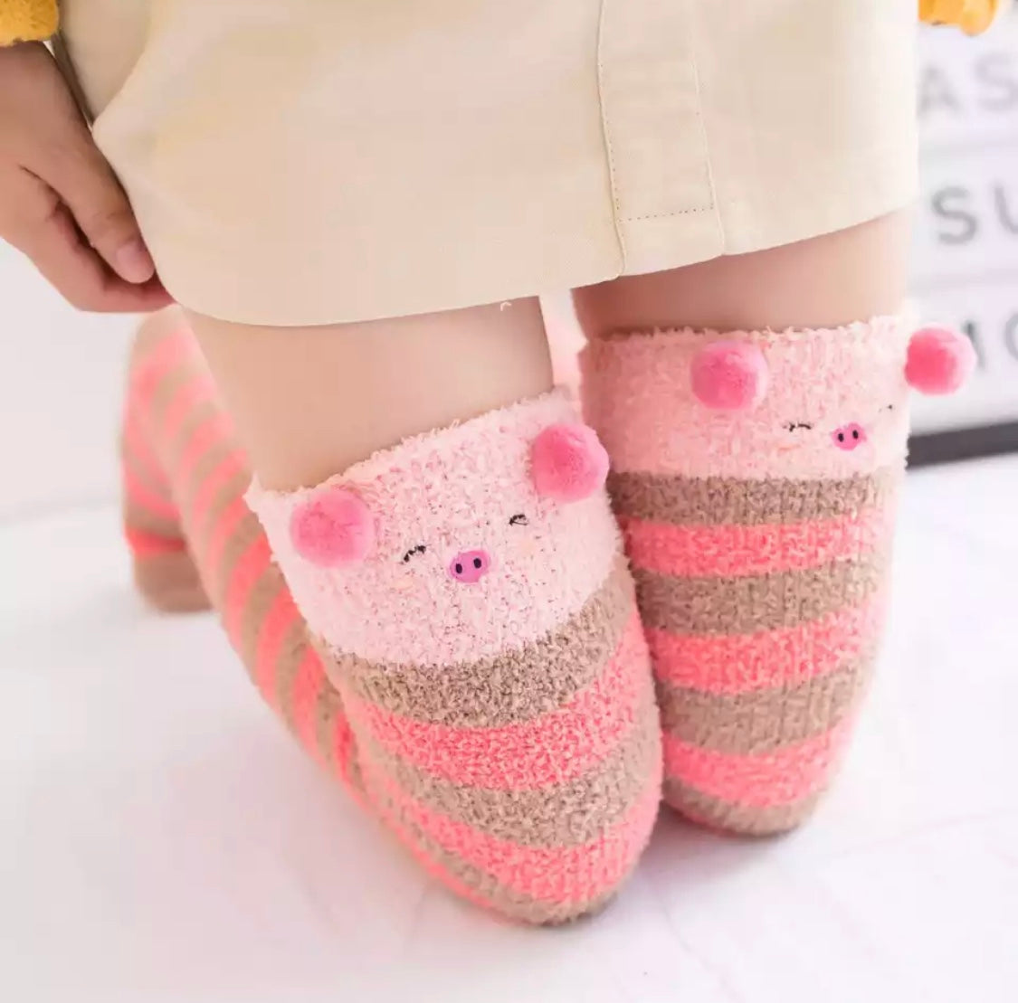 Fuzzy Pig Thigh High Socks