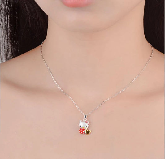 DDLGVERSE Hello Kitty Silver Plated Character Necklace on Model