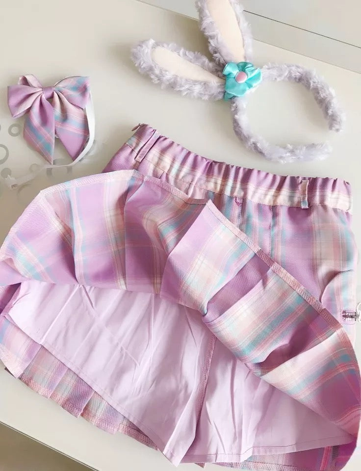 Pastel Lilac Checkered Skirt With Heart Pocket