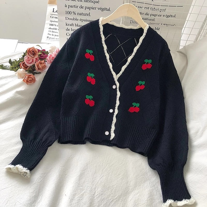 Knitted Cherry Cardigan