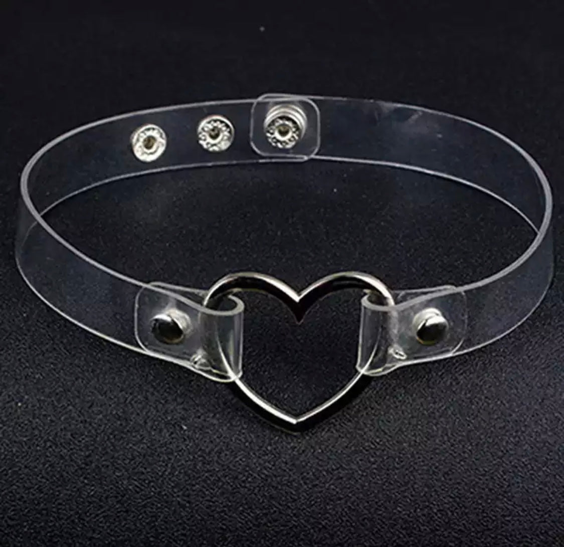 DDLGVERSE Vegan Leather Heart Ring Collar Transparent