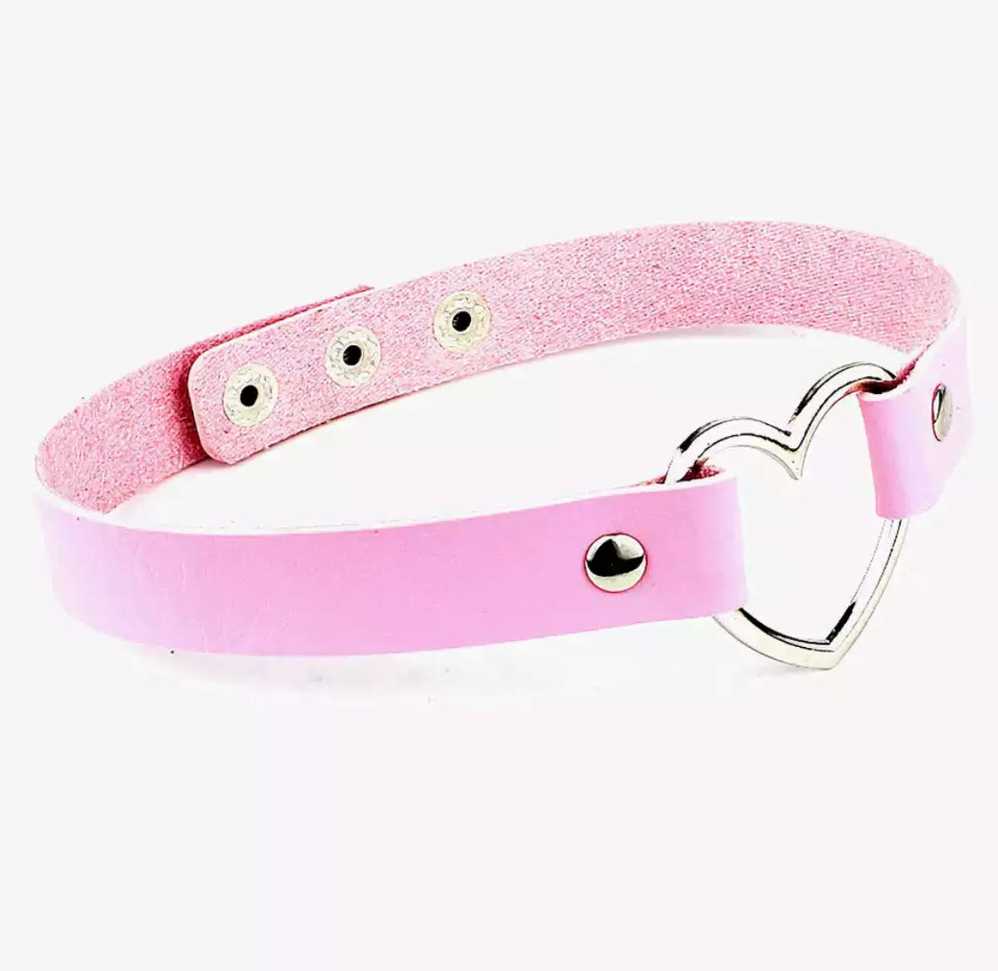 DDLGVERSE Vegan Leather Heart Ring Collar Pastel Pink