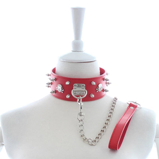 DDLGVERSE Spiked Skull Collar & Leash Red on Mannequin