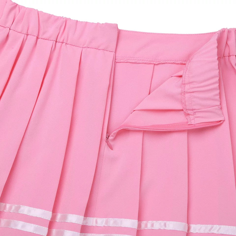DDLGVERSE Sailor adult onesie 2 piece set pink skirt close up