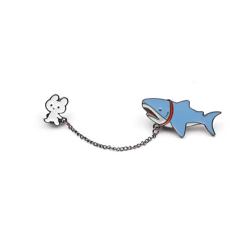 Bunny & Shark Enamel Pin