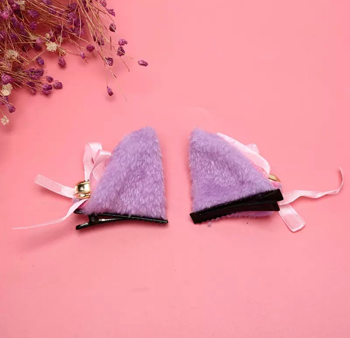 DDLGVERSE Kitten Ear Hair Slides with Bells Purple
