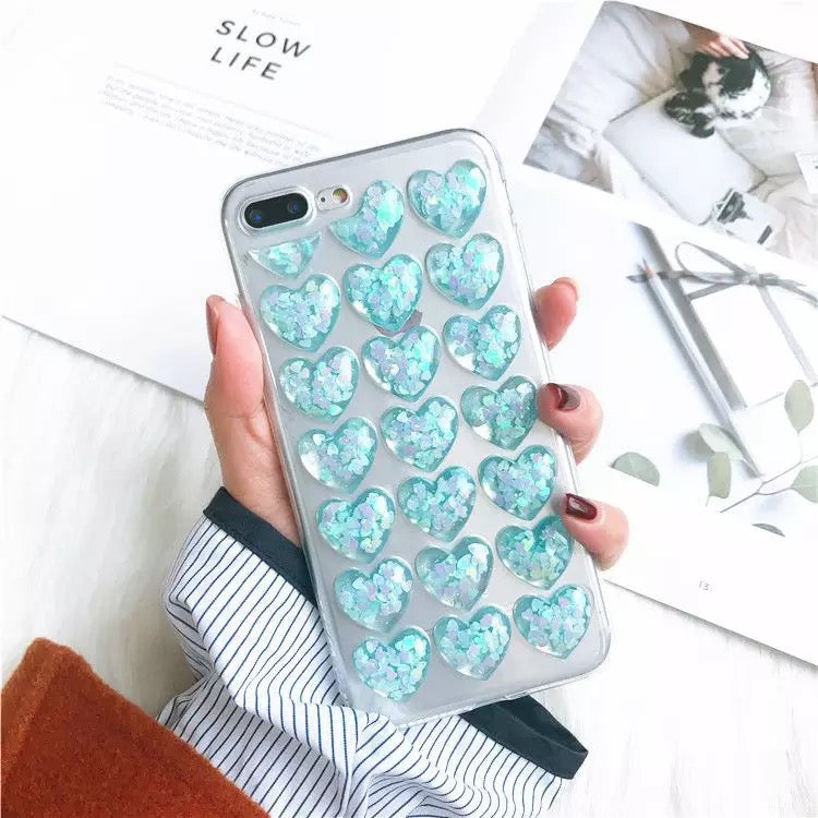 DDLGVERSE Clear Hearts iPhone Case Blue