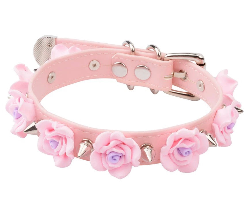 DDLGVERSE Floral Spiked Collar Pink and Silver
