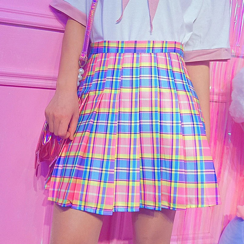 Rainbow Plaid Skirt