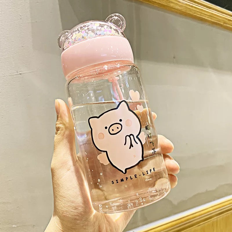 DDLGVERSE Piggy Glass Bottle Simple Life Design