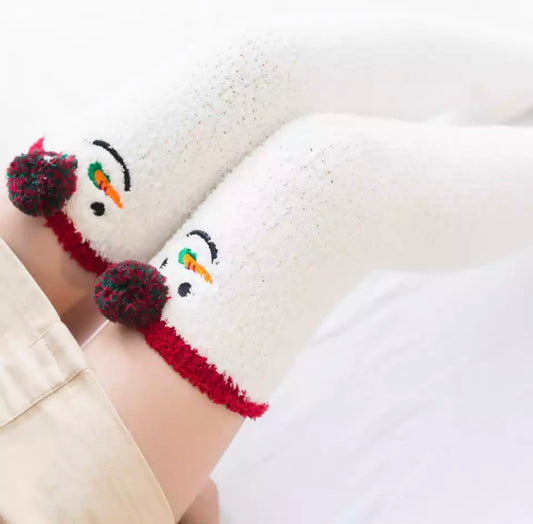 Fuzzy Snowman Thigh High Socks