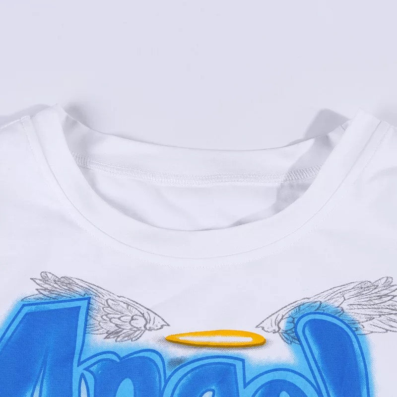 DDLGVERSE angel t-shirt blue collar magnified
