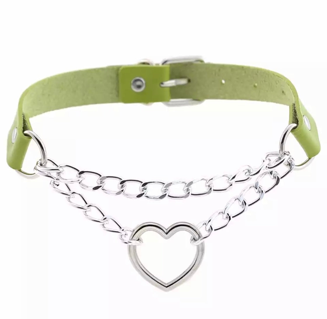 DDLGVERSE Vegan Leather Heart Chain Collar Khaki