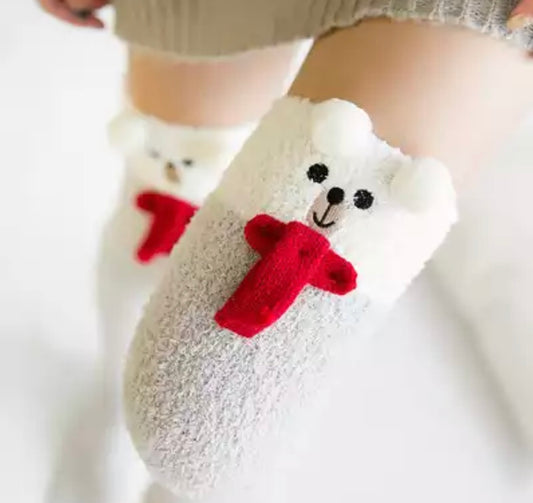 Fuzzy Polar Bear Thigh High Socks