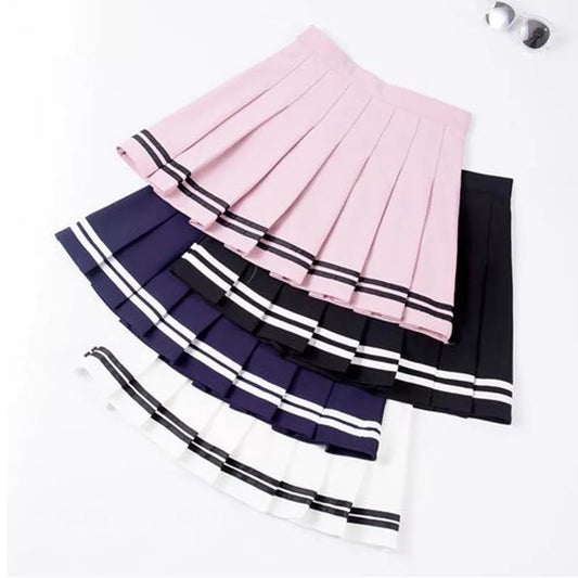 Heart High Waisted Pleated Skirt (Pink/Black/White) – DDLG World
