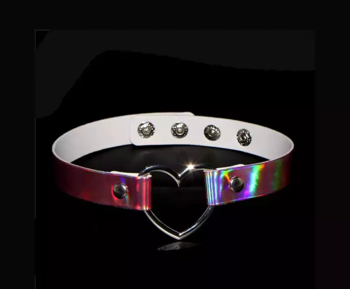 DDLGVERSE Holographic Heart Collar Two Tone