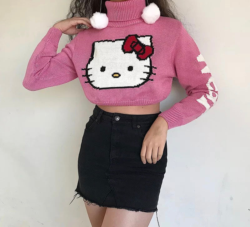 Knitted Hello Kitty Turtleneck Sweater