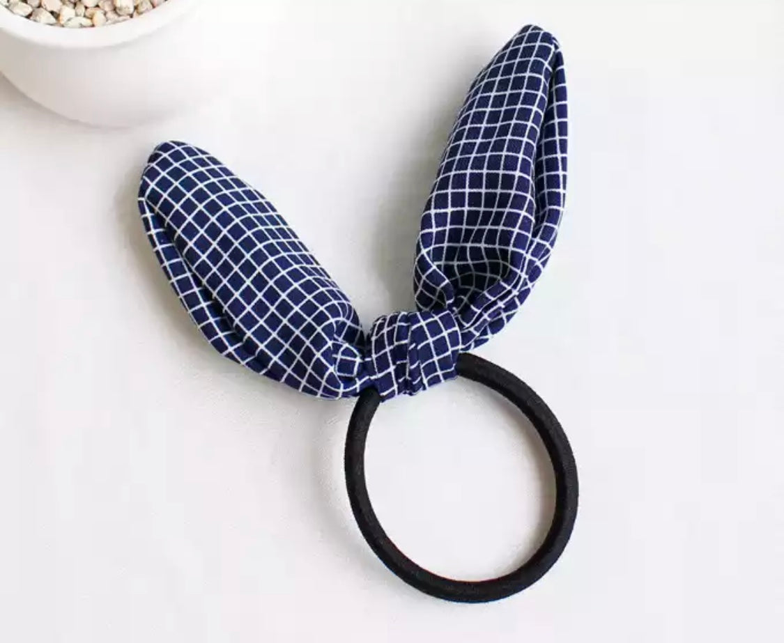 DDLGVERSE Bow Hair Ties Navy Squares