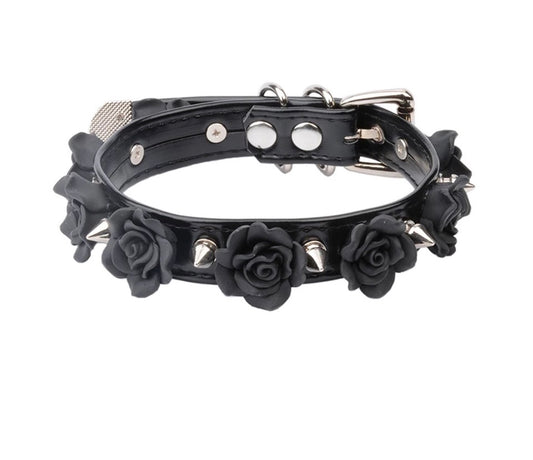 DDLGVERSE Floral Spiked Collar Black / Silver
