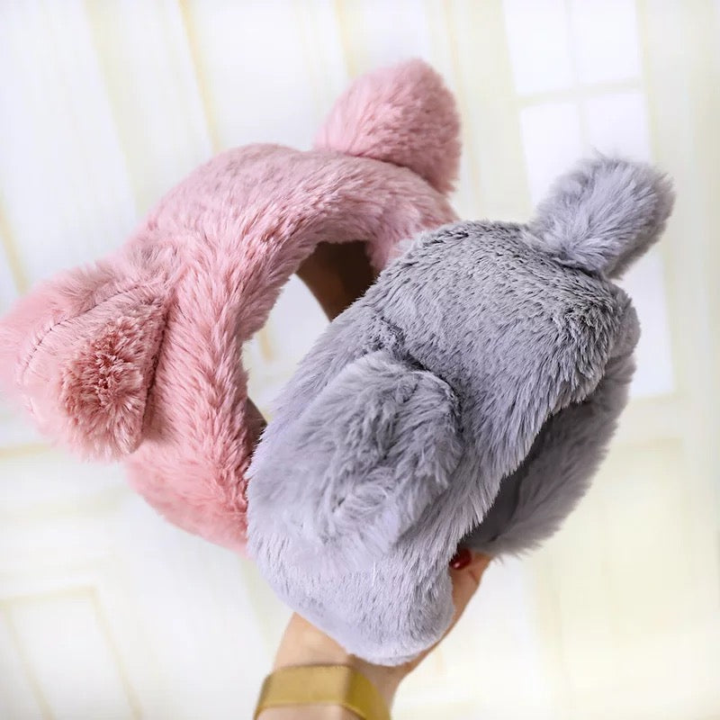 DDLGVERSE Fuzzy Bear Headband Pink, Grey