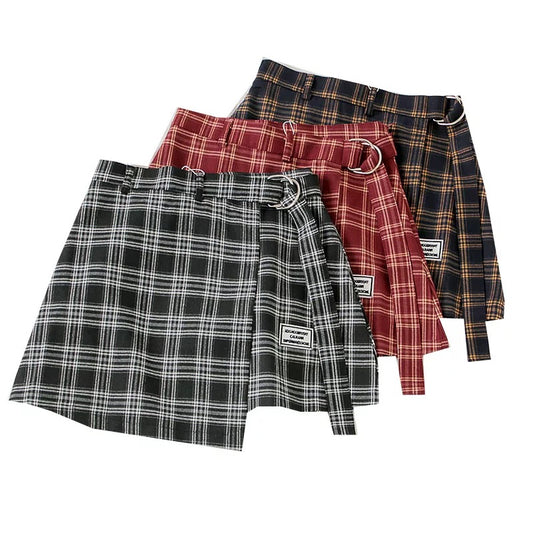 Plaid Belted Wrap Skirt