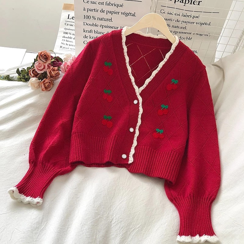 Knitted Cherry Cardigan