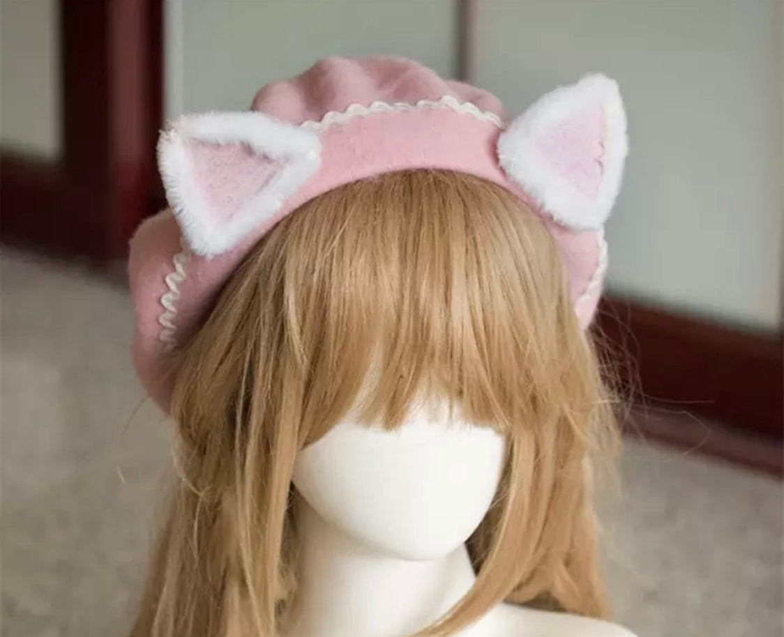 DDLGVERSE Kitten Ears Beret Pink