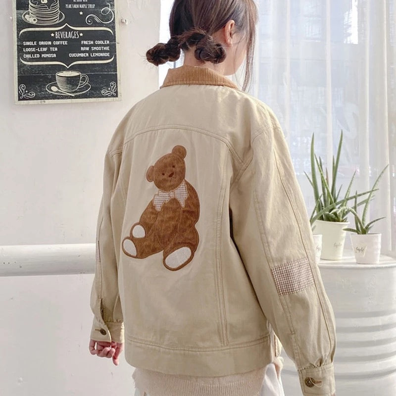 Denim jacket with embroidered teddy bear and rhinestones DENIM LIFE | Paris  Fashion Shops