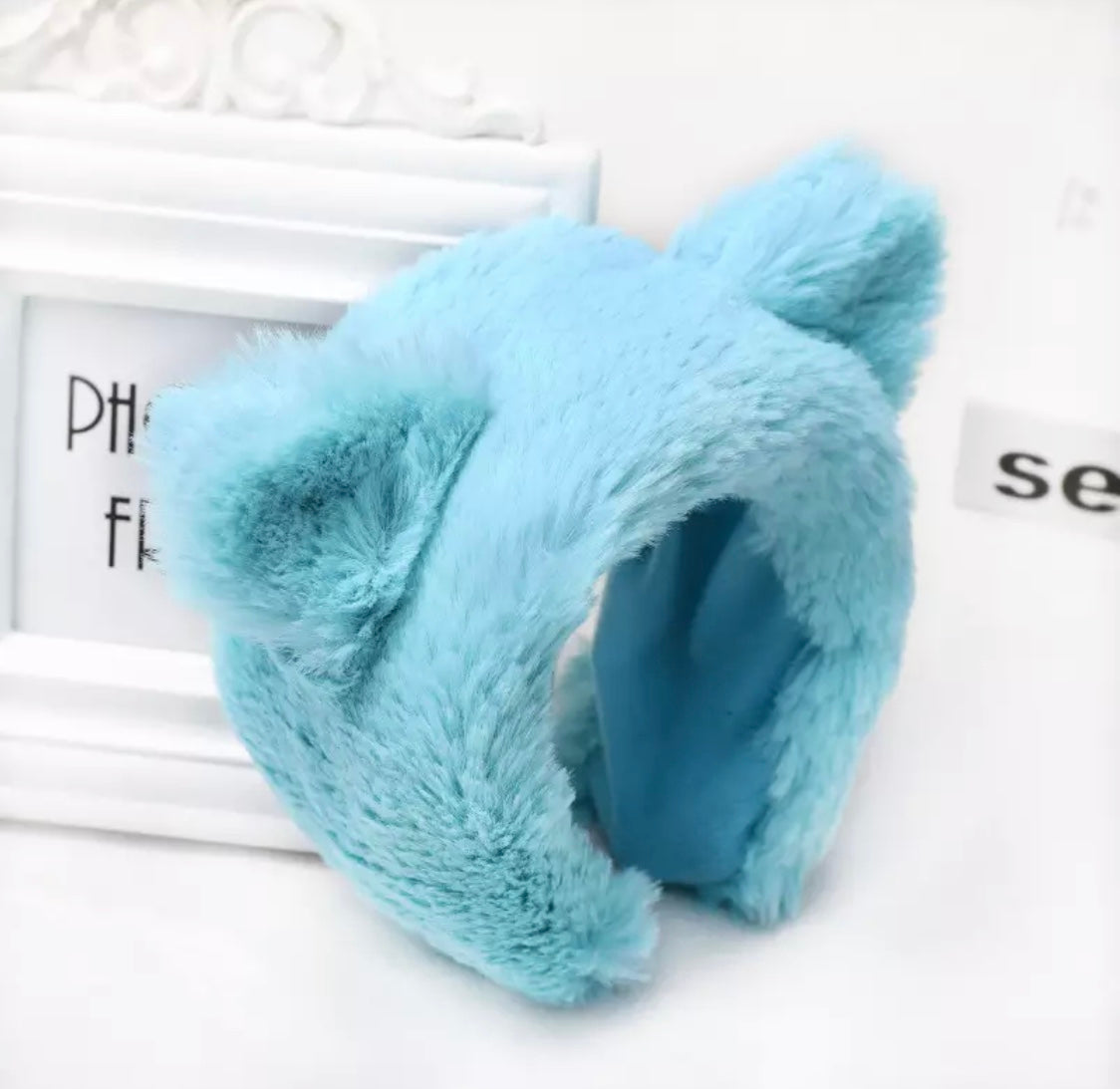 DDLGVERSE Fuzzy Bear Headband Blue