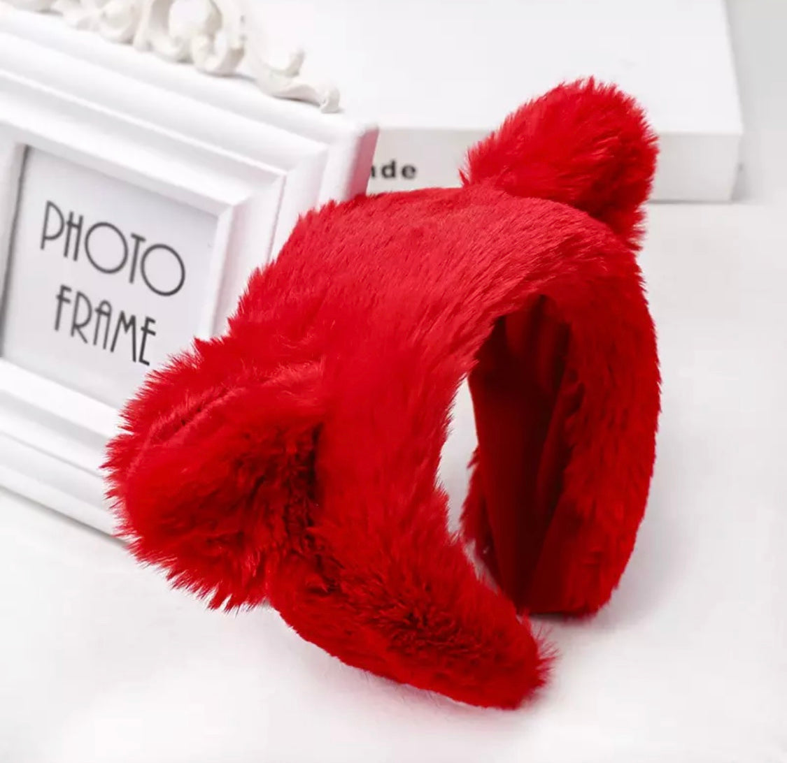 DDLGVERSE Fuzzy Bear Headband Red