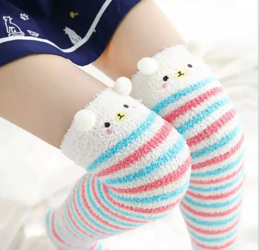 Fuzzy Bear Thigh High Socks