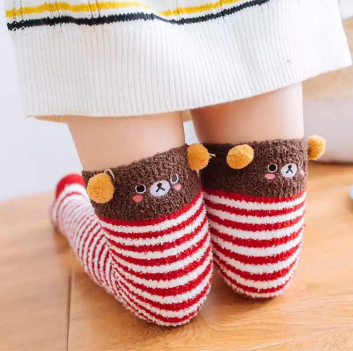 Fuzzy Bear Thigh High Socks