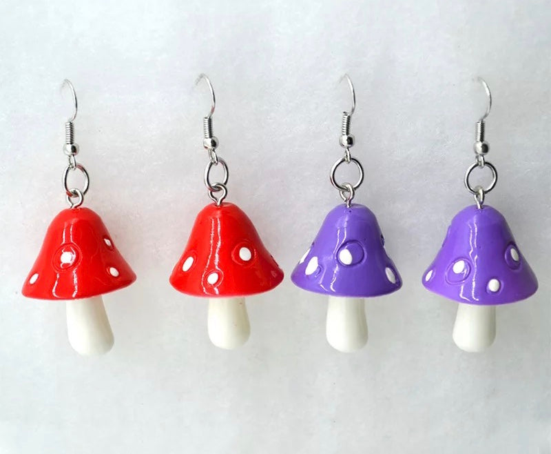 DDLGVERSE Mushroom Earrings Red and Purple