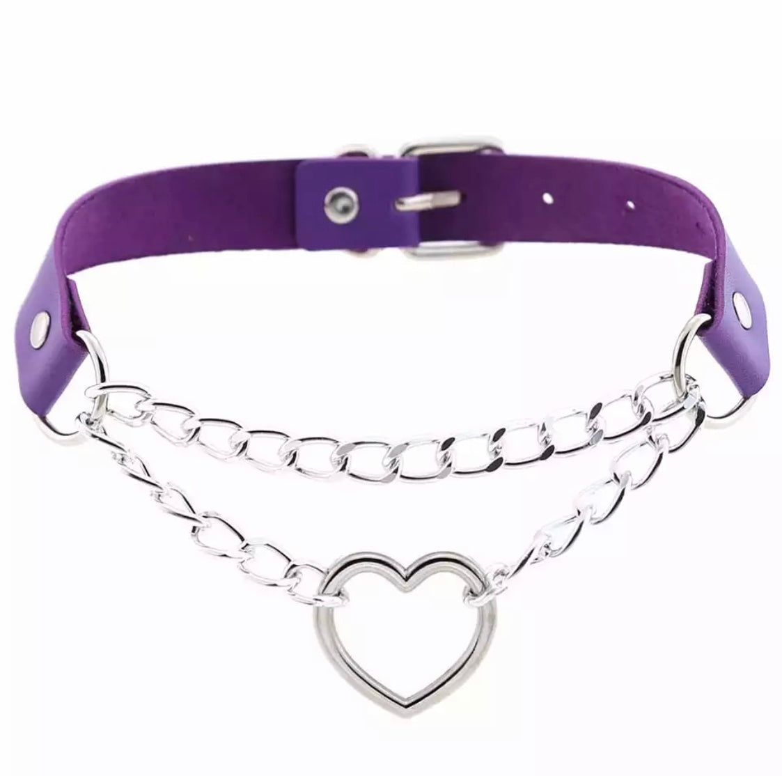 DDLGVERSE Vegan Leather Heart Chain Collar Purple