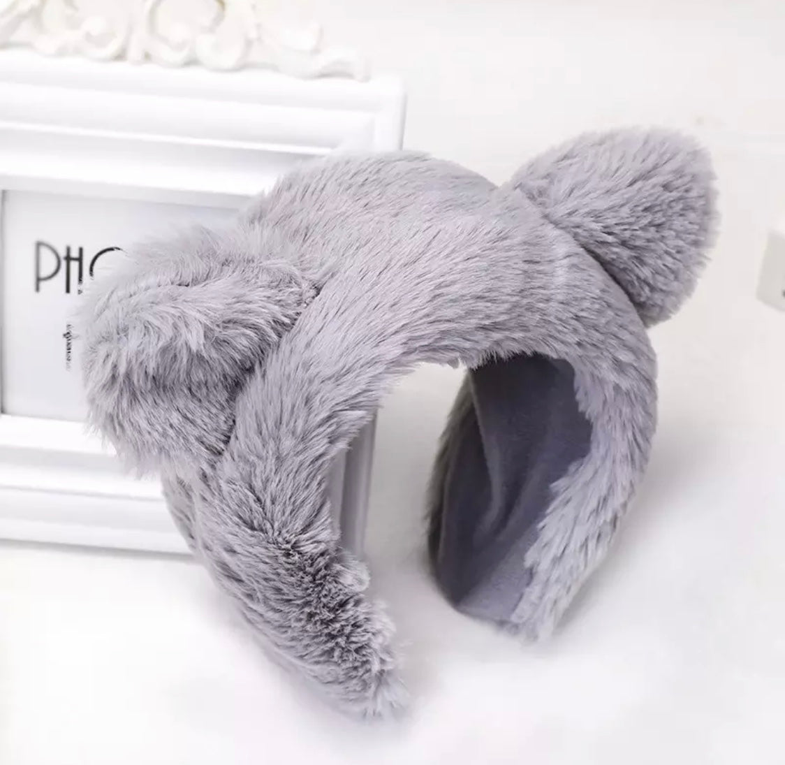 DDLGVERSE Fuzzy Bear Headband Grey
