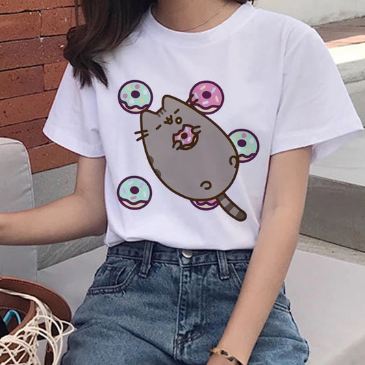 DDLGVERSE Pusheen Cat T-Shirt Donuts