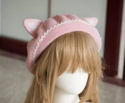 DDLGVERSE Kitten Ears Beret Pink Back