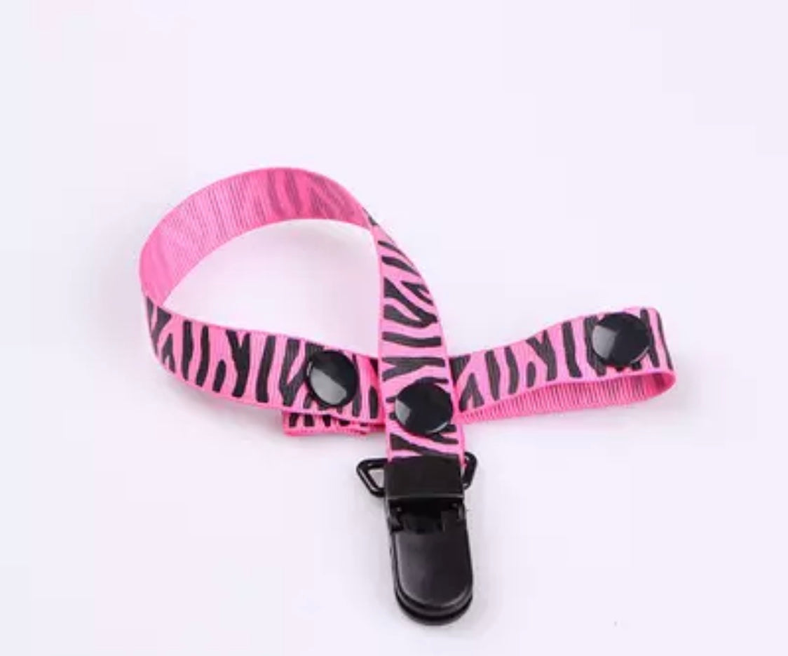 Pink Zebra Pacifier Clip