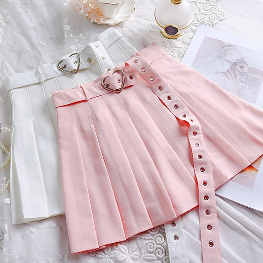 Heart Buckle Pleated Skirt