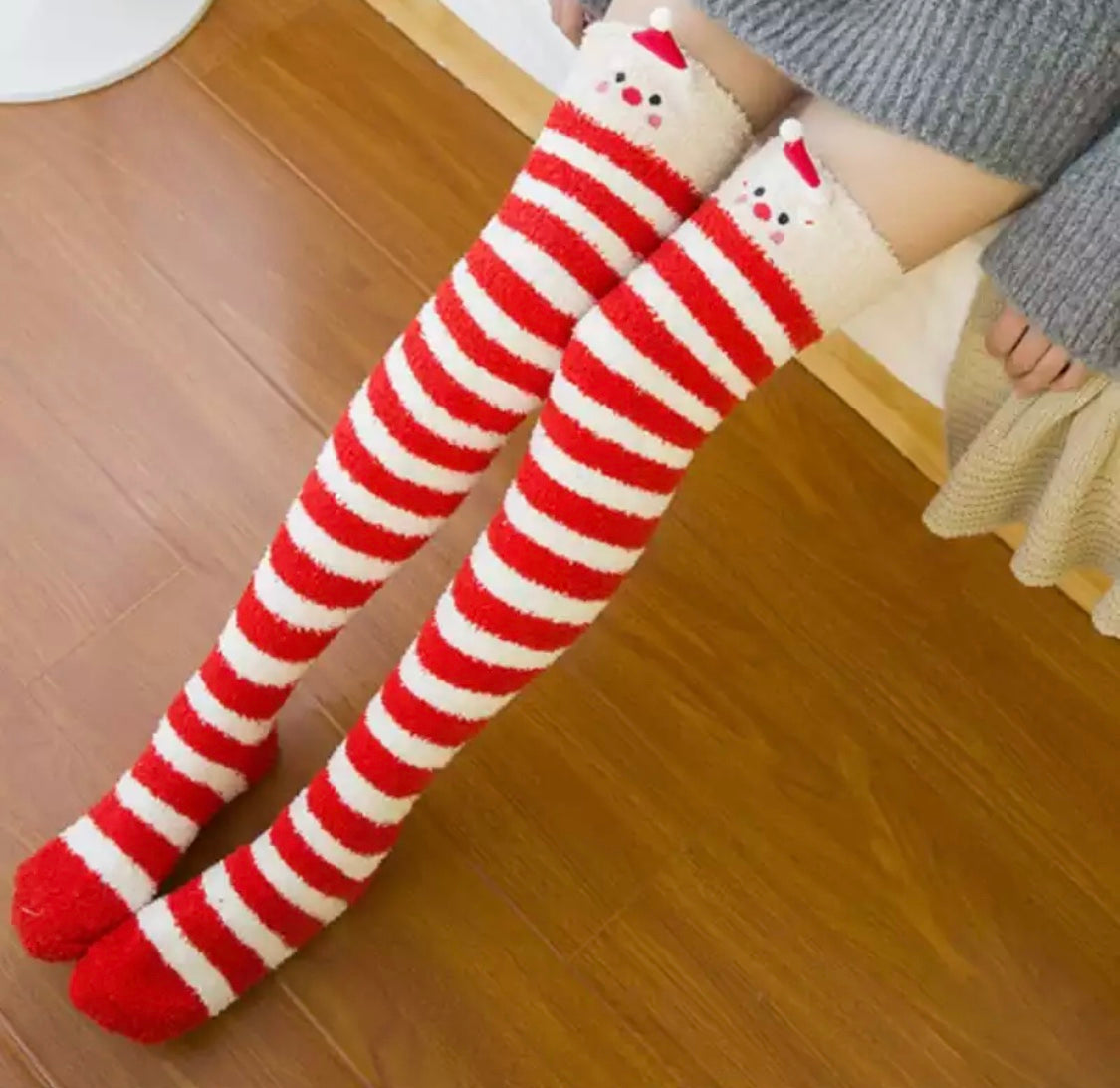 Fuzzy Santa Thigh High Socks