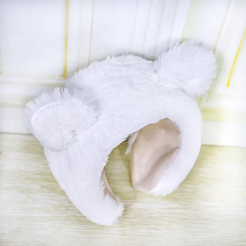 DDLGVERSE Fuzzy Bear Head Band White