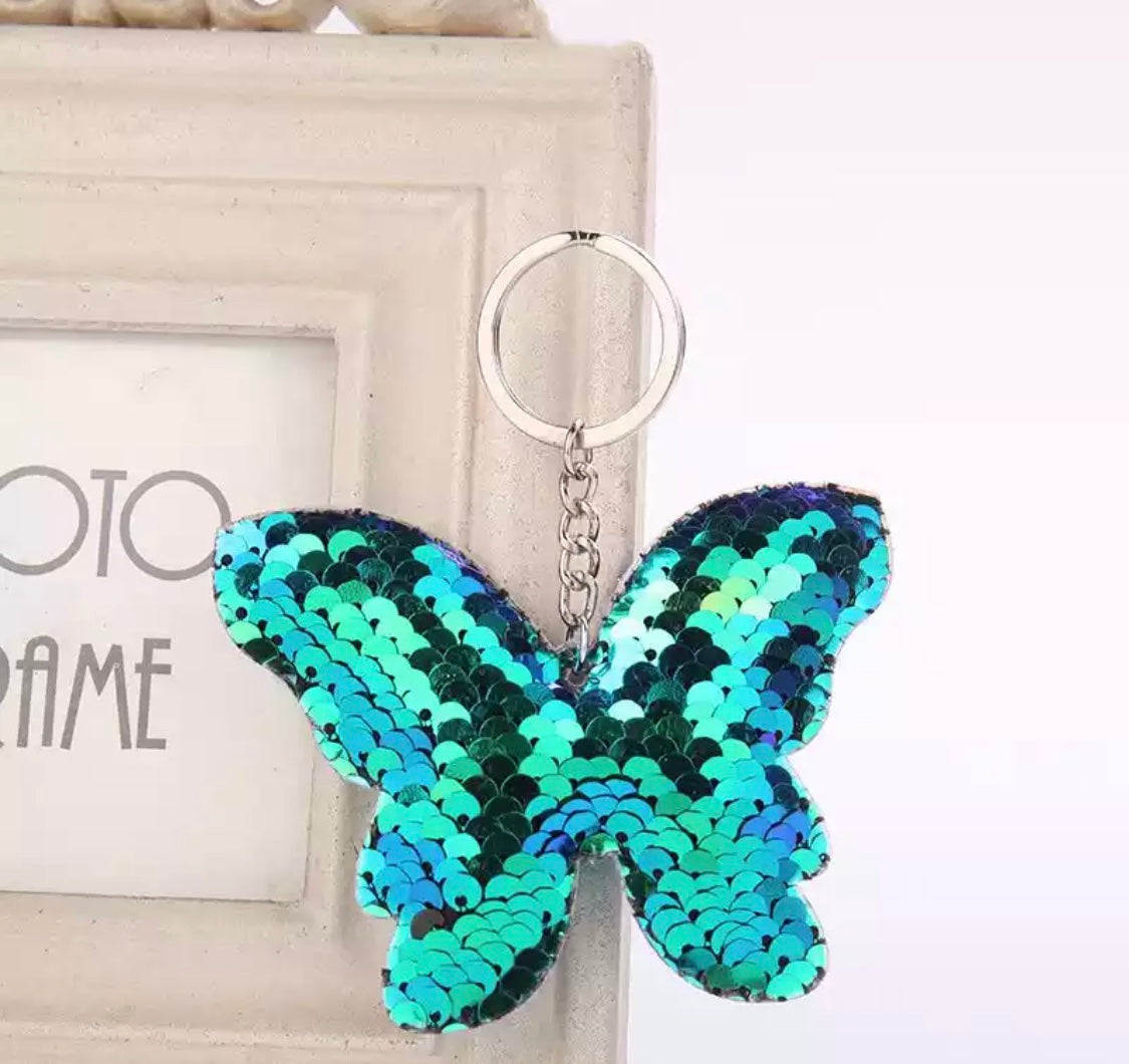 Sequin Butterfly Keyring
